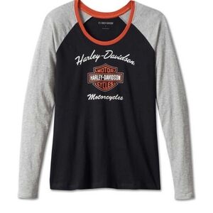 Harley-Davidson Black and Gray Raglan Tee with Orange Trim